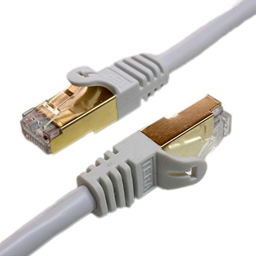 White Premium CAT7 Double Shielded 10 Gigabit 600MHz Ethernet Patch Cable for Modem Router LAN Network Faster Than CAT6a CAT6 CAT5e Tera Grand Renewed 7FT Gold Plated Shielded RJ45 Connectors 
